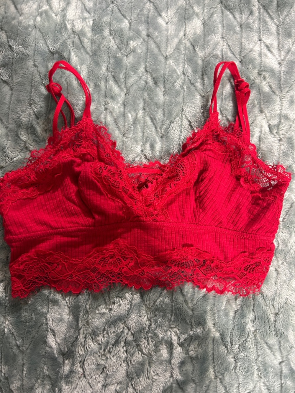 Aerie Red Lace Ribbed Bralette